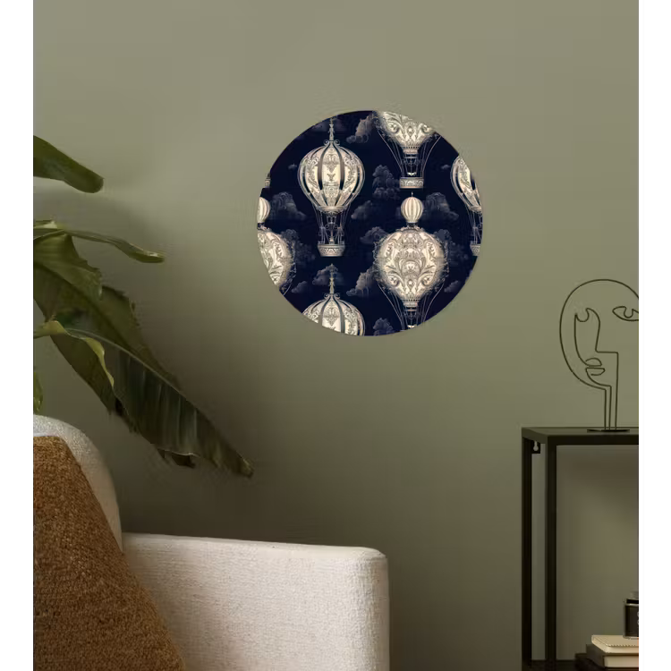 Luchtballonnen - Wolken - Patroon - Donkerblauw Wandcirkel behangsticker klein 186 -sfeer2