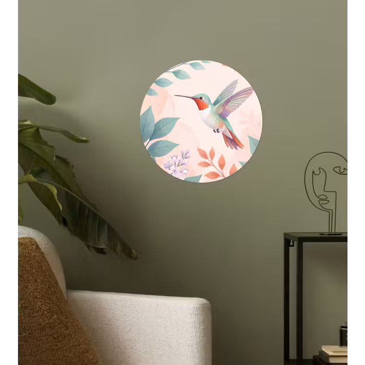 Kolibrie - Vliegen - Natuur - Illustratie - Kleurrijk Wandcirkel behangsticker klein -sfeer2