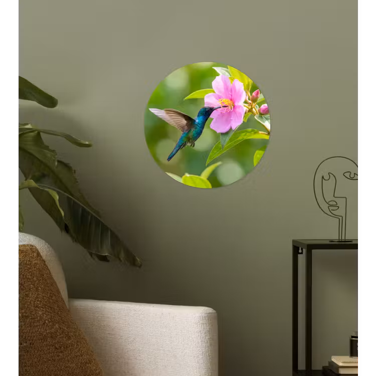 Kolibrie - Bloem - Natuur - Groen Wandcirkel behangsticker klein -sfeer2