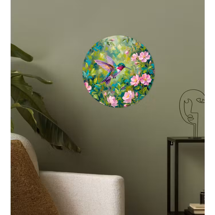 Kolibrie - Bloemen - Natuur - Kleurrijk Wandcirkel behangsticker klein -sfeer2