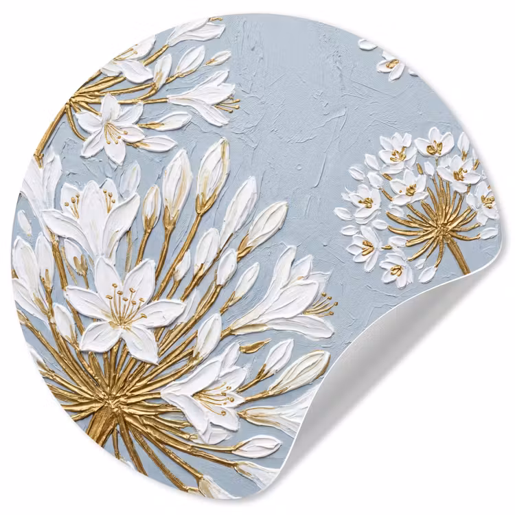 Illustratie - Bloemen - Blauw Wandcirkel behangsticker klein -3d