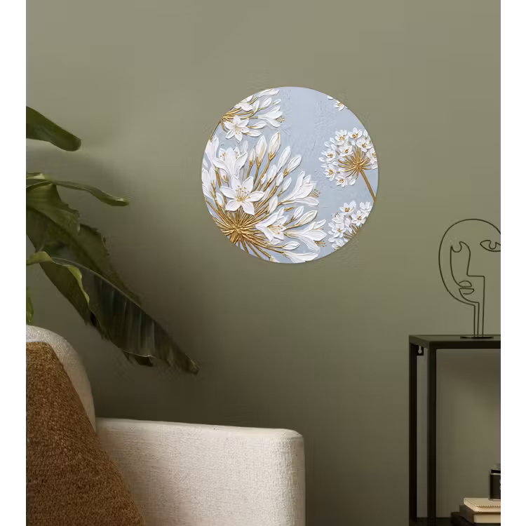 Illustratie - Bloemen - Blauw Wandcirkel behangsticker klein -sfeer2