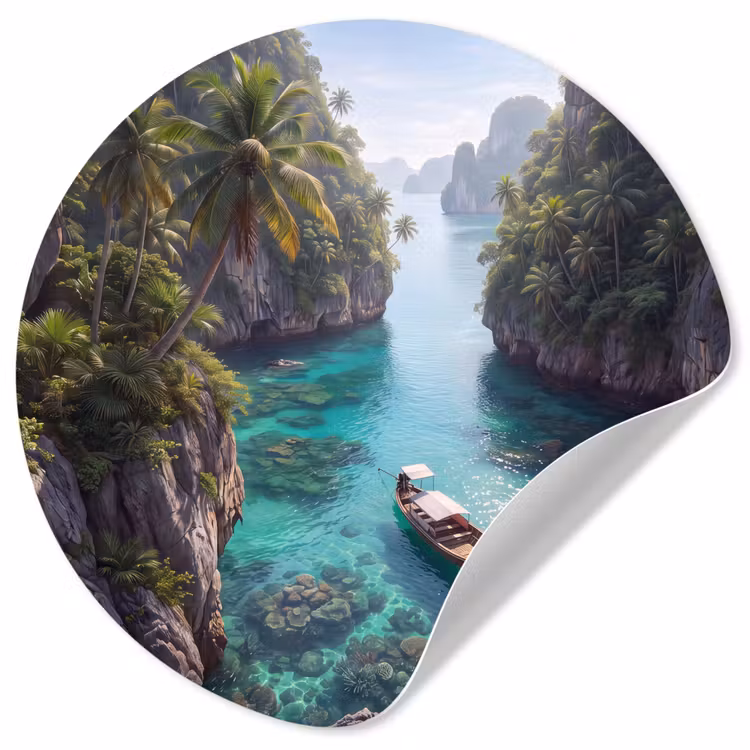 Eiland - Tropisch - Water - Palmbomen - Natuur Wandcirkel behangsticker klein -3d