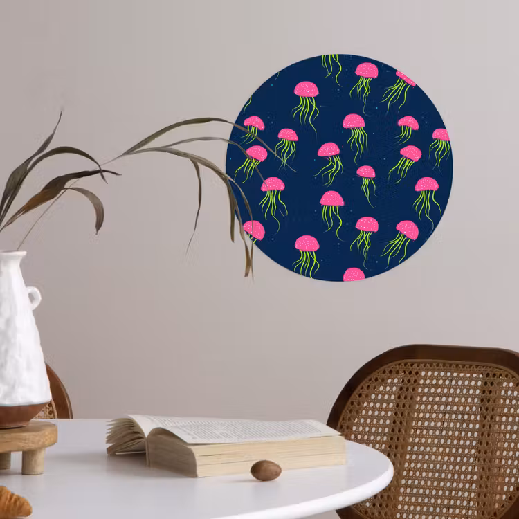 Kwallen - Diepzee - Neon Wandcirkel behangsticker klein 186 -sfeer3