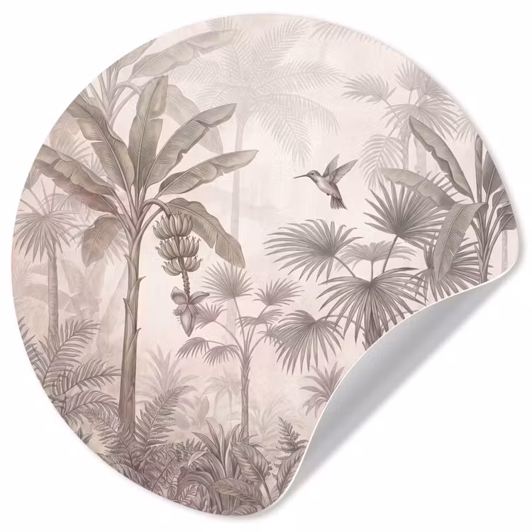 Jungle - Banenboom - Kolibrie - Beige Wandcirkel behangsticker klein -3d