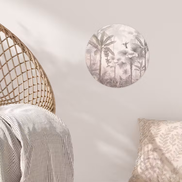 Jungle - Banenboom - Kolibrie - Beige Wandcirkel behangsticker klein -sfeer4