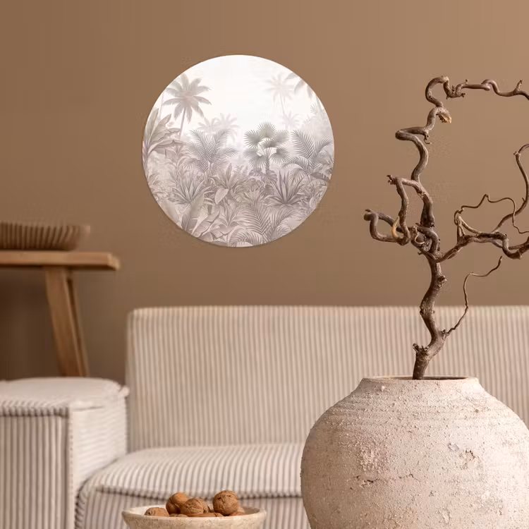 Jungle - Tropisch - Natuur -Vintage - Beige Wandcirkel behangsticker klein -sfeer1