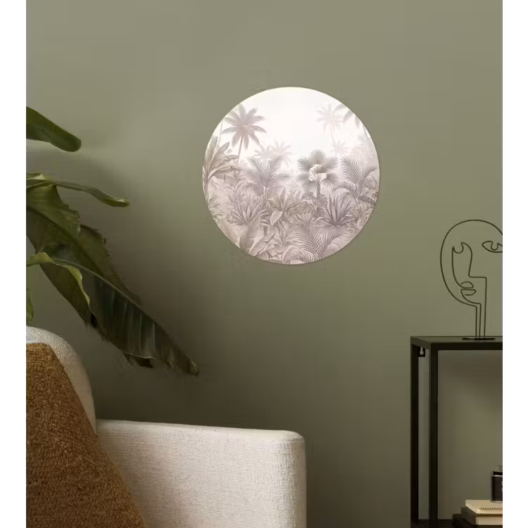 Jungle - Tropisch - Natuur -Vintage - Beige Wandcirkel behangsticker klein -sfeer2