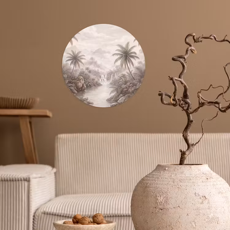 Jungle - Watervallen - Tropisch - Illustratie Wandcirkel behangsticker klein -sfeer1