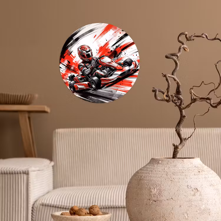 Kart - Coureur - Snelheid - Rood Wandcirkel behangsticker klein -sfeer1