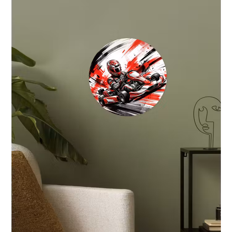 Kart - Coureur - Snelheid - Rood Wandcirkel behangsticker klein -sfeer2