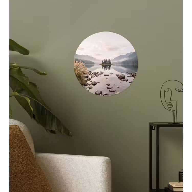Meer - Bergen - Landschap - Groen Wandcirkel behangsticker klein -sfeer2