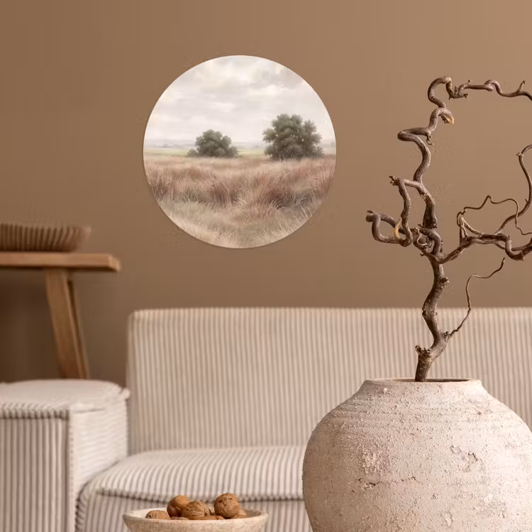 Landschap - Minimalistisch - Beige Wandcirkel behangsticker klein -sfeer1