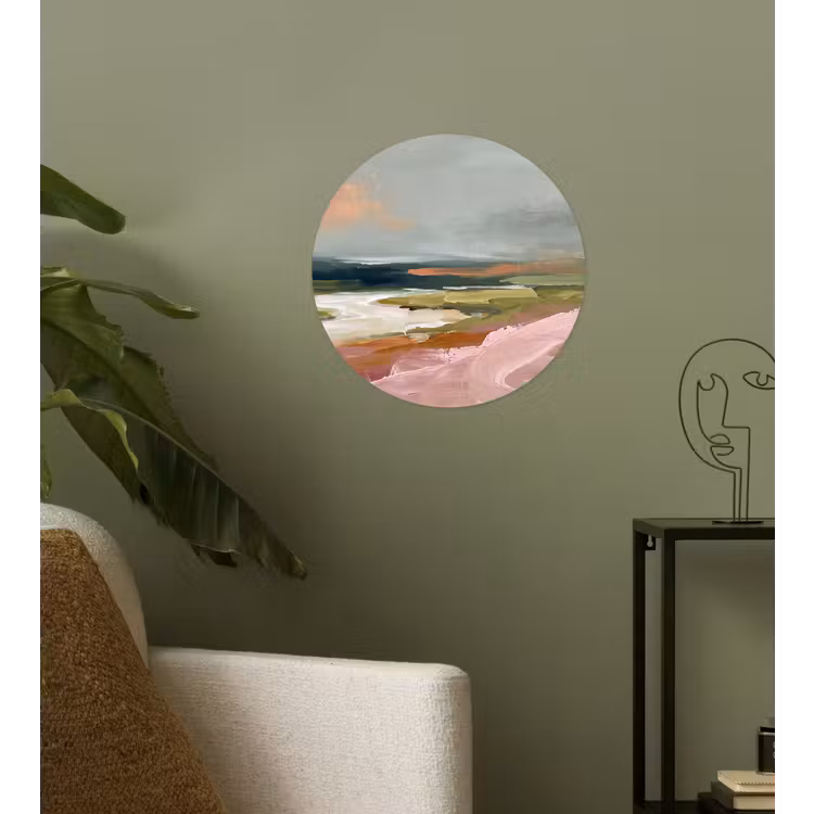 Landschap - Rivier - Abstract - Roze - Groen Wandcirkel behangsticker klein -sfeer2