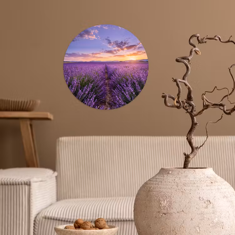Lavendel - Veld - Natuur - Paars Wandcirkel behangsticker klein -sfeer1