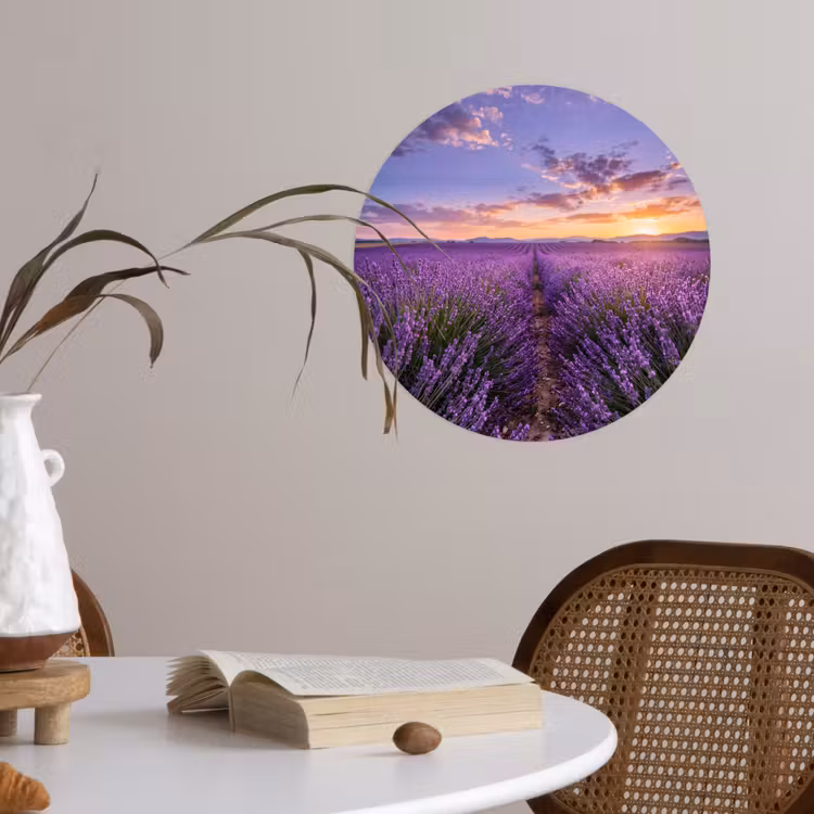 Lavendel - Veld - Natuur - Paars Wandcirkel behangsticker klein -sfeer3