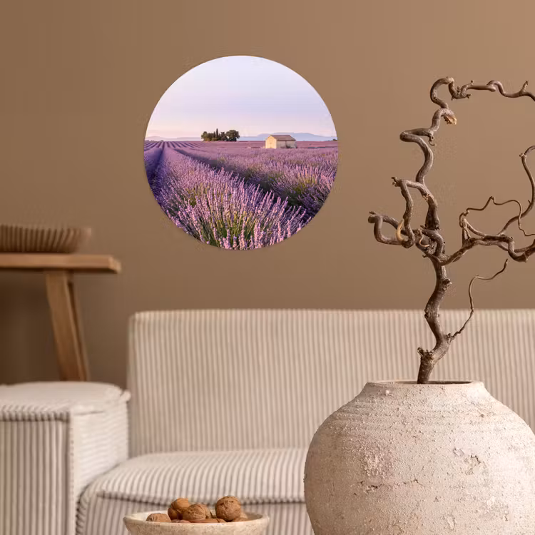 Lavendel - Landschap - Sereen - Paars Wandcirkel behangsticker klein -sfeer1