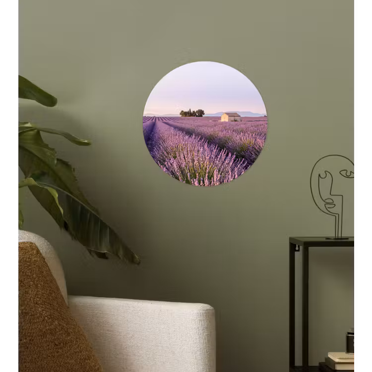 Lavendel - Landschap - Sereen - Paars Wandcirkel behangsticker klein -sfeer2