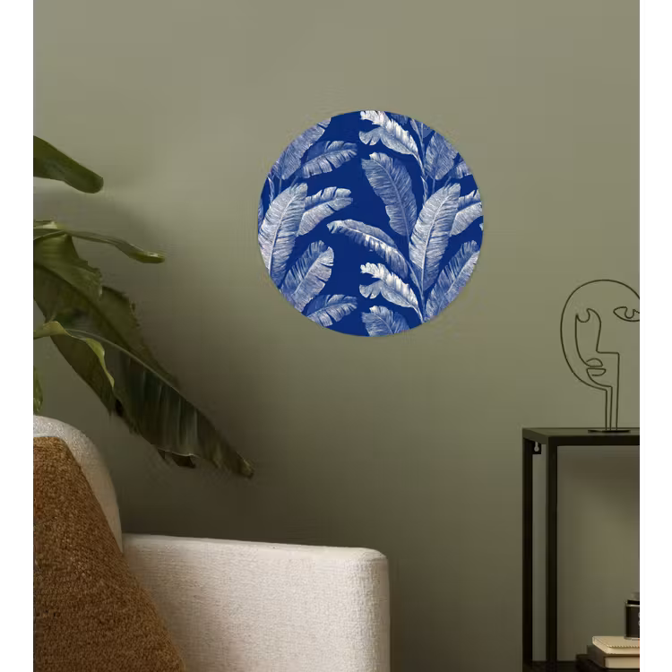 Blad - Palm - Blauw Wandcirkel behangsticker klein 186 -sfeer2
