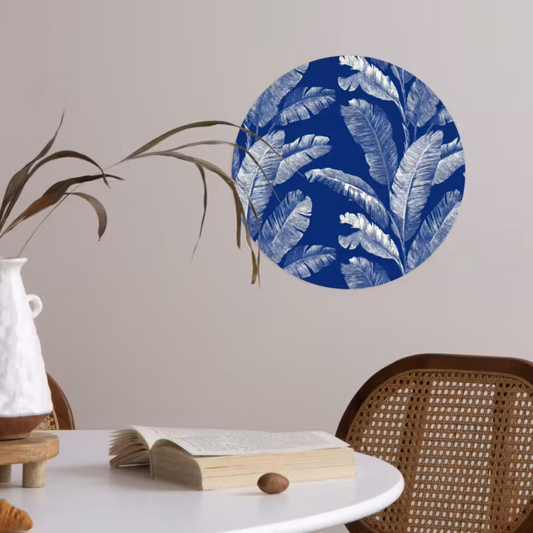 Blad - Palm - Blauw Wandcirkel behangsticker klein 186 -sfeer3