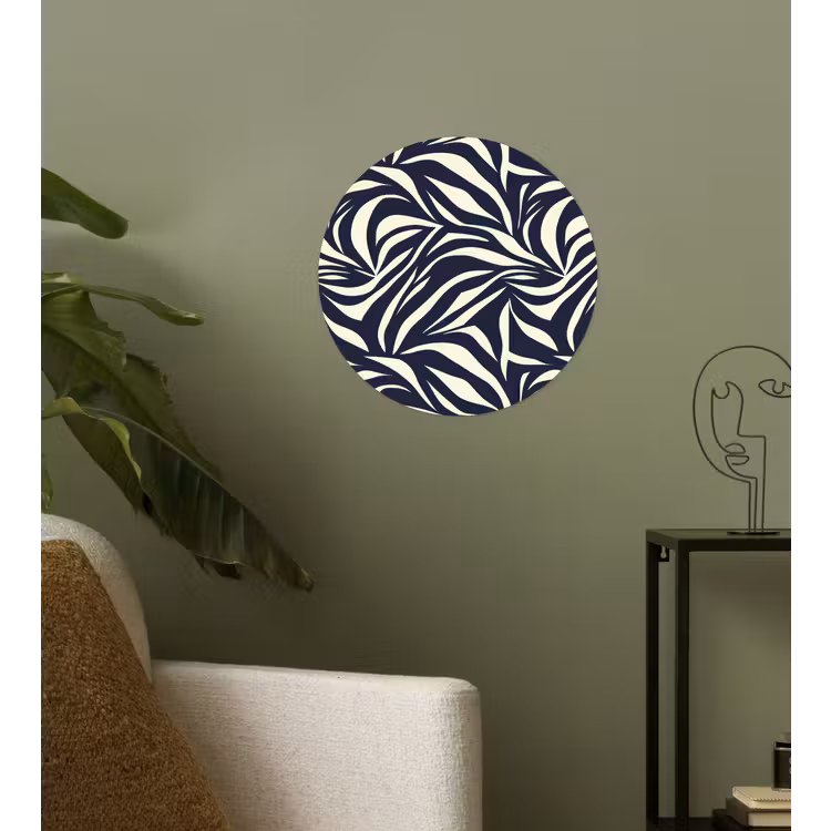 Bladvormen - Blauw - Patroon - Wit Wandcirkel behangsticker klein 186 -sfeer2