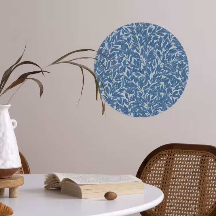 Bladeren - Klassiek - Patroon - Donkerblauw - Vintage Wandcirkel behangsticker klein 186 -sfeer3