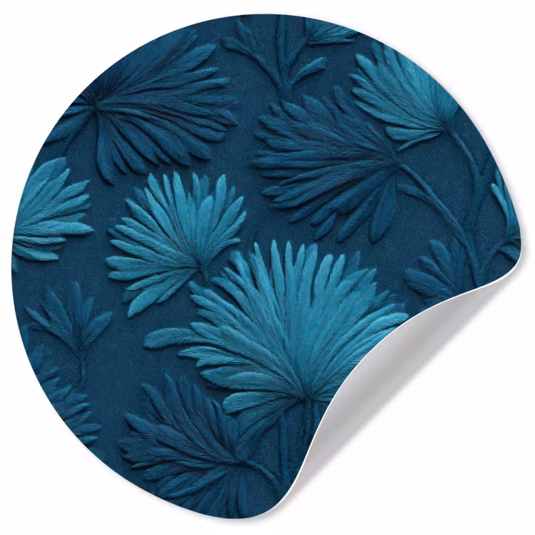 Bladeren - Reliëf - Patroon - Oceaanblauw - Modern Wandcirkel behangsticker klein 186 -3d