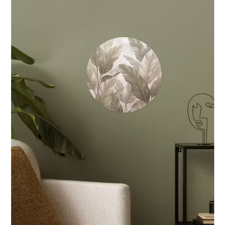 Bladeren - Tropisch - Natuur - Abstract - Beige Wandcirkel behangsticker klein -sfeer2