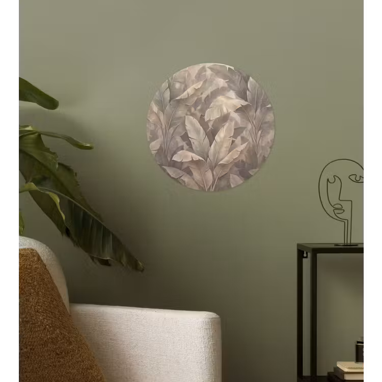 Bladeren - Tropisch - Natuur - Modern - Beige Wandcirkel behangsticker klein -sfeer2