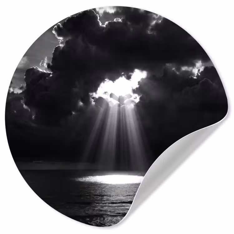 Licht - Wolken - Zee - Zwart-wit - Natuur Wandcirkel behangsticker klein -3d