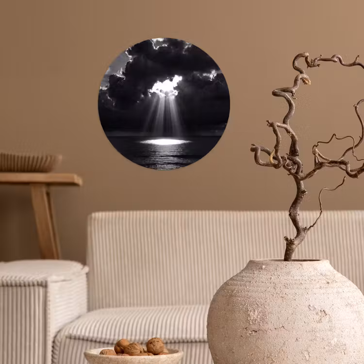Licht - Wolken - Zee - Zwart-wit - Natuur Wandcirkel behangsticker klein -sfeer1