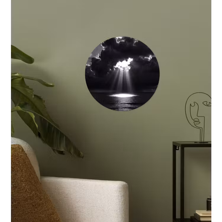 Licht - Wolken - Zee - Zwart-wit - Natuur Wandcirkel behangsticker klein -sfeer2