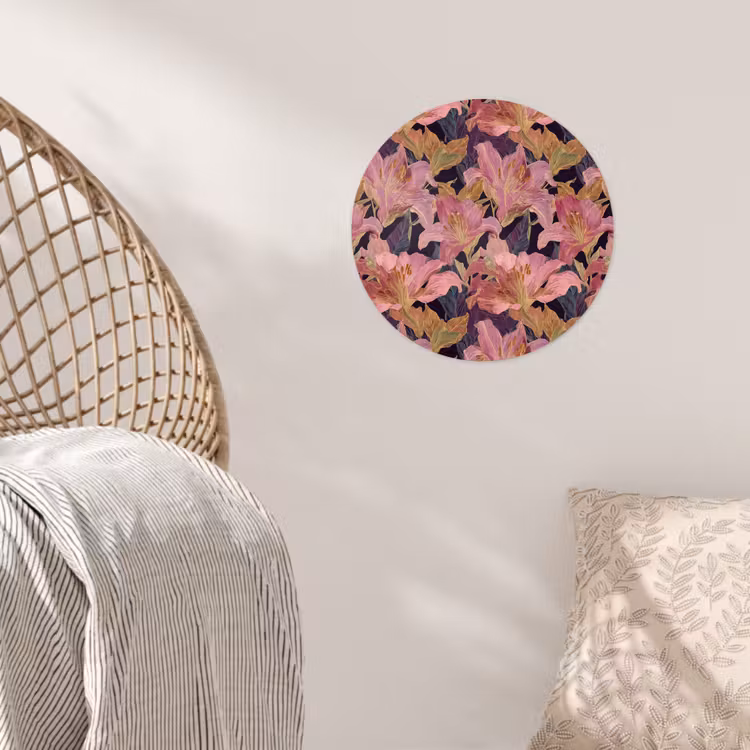 Lelies - Patroon - Roze - Goud Wandcirkel behangsticker klein 186 -sfeer4