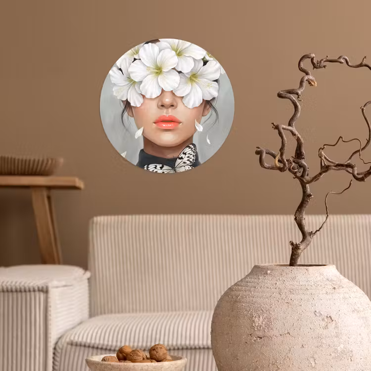 Lelies - Portret - Wit Wandcirkel behangsticker klein -sfeer1