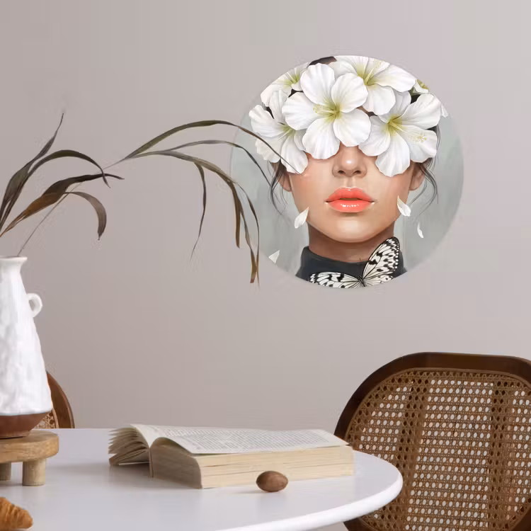 Lelies - Portret - Wit Wandcirkel behangsticker klein -sfeer3