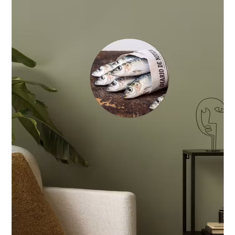 Wallpaper Circle - Little Sardine - newspaper - cutting board - Sardientje - krant - snijplank Wandcirkel behangsticker klein