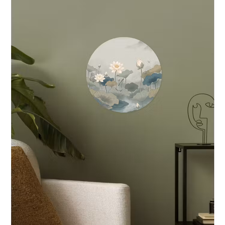 Lotus - Bloemen - Groen Wandcirkel behangsticker klein -sfeer2