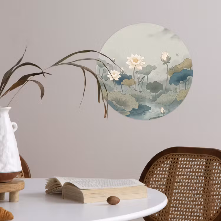 Lotus - Bloemen - Groen Wandcirkel behangsticker klein -sfeer3