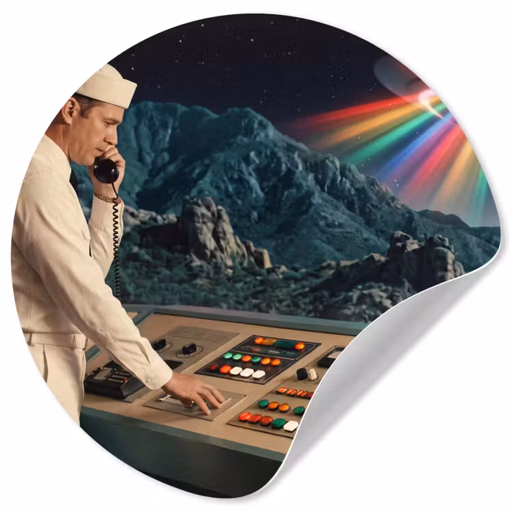 Wallpaper Circle - Man - Control Room - Beach - Man - Controlekamer - Strand Wandcirkel behangsticker klein