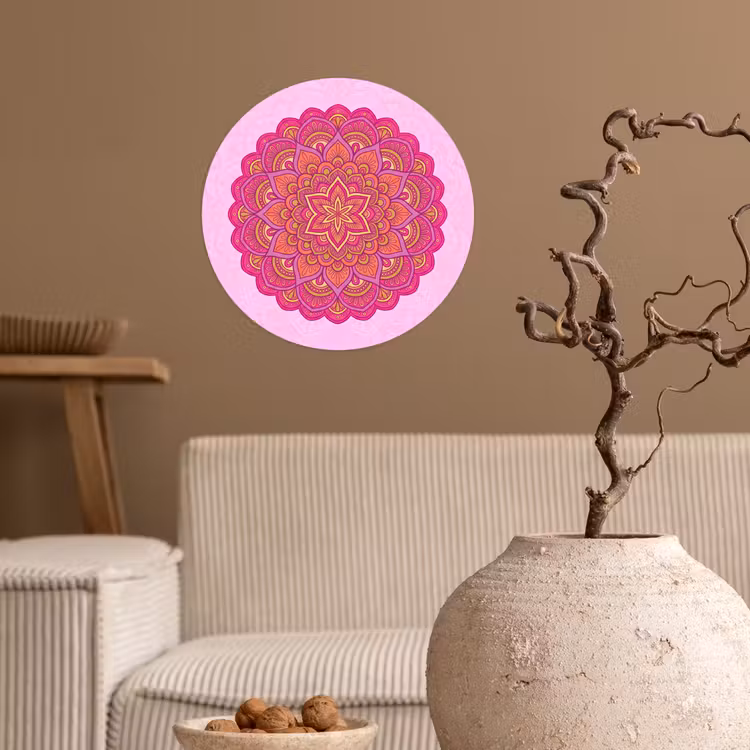 Mandala - Cirkel - Spiritueel - Oosters - Roze Wandcirkel behangsticker klein -sfeer1