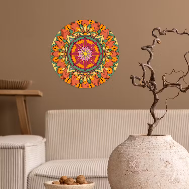Mandala - Bloemen - Abstract - Kleurrijk Wandcirkel behangsticker klein -sfeer1