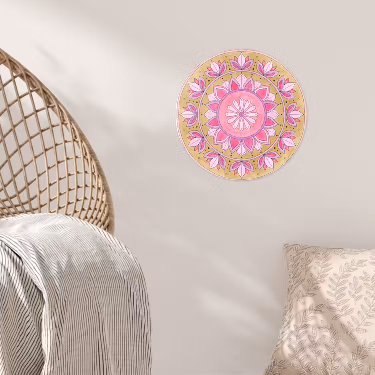 Mandala - Patroon - Kunst - Aquarel - Roze Wandcirkel behangsticker klein -sfeer4