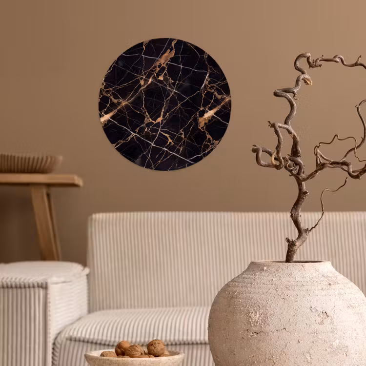 Marmer - Goud - Abstract - Zwart Wandcirkel behangsticker klein -sfeer1