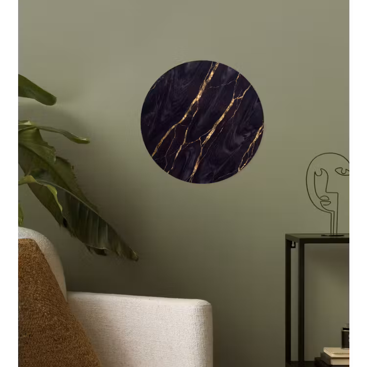 Marmer - Gouden aders - Abstract - Zwart Wandcirkel behangsticker klein -sfeer2