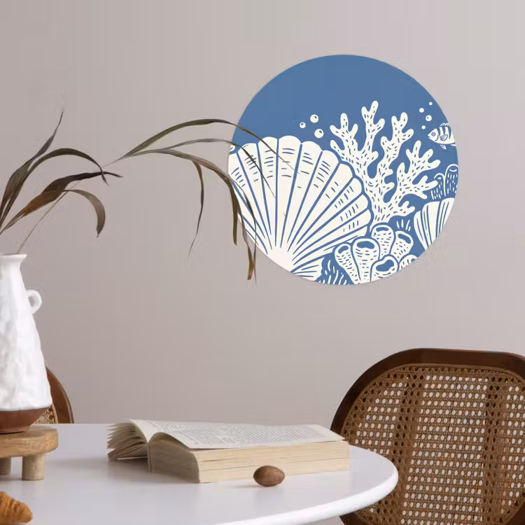 Zeeleven - Koraal - Schelp - Vis - Illustratie - Onderwater Wandcirkel behangsticker klein -sfeer3