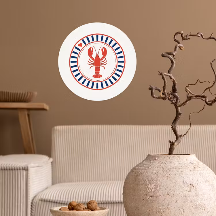Zeeleven - Kreeft - Embleem - Grafisch - Rood Wandcirkel behangsticker klein -sfeer1