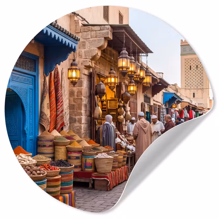 Wallpaper Circle - Market - Oriental - Colorful - Markt - Oosters - Kleurrijk Wandcirkel behangsticker klein