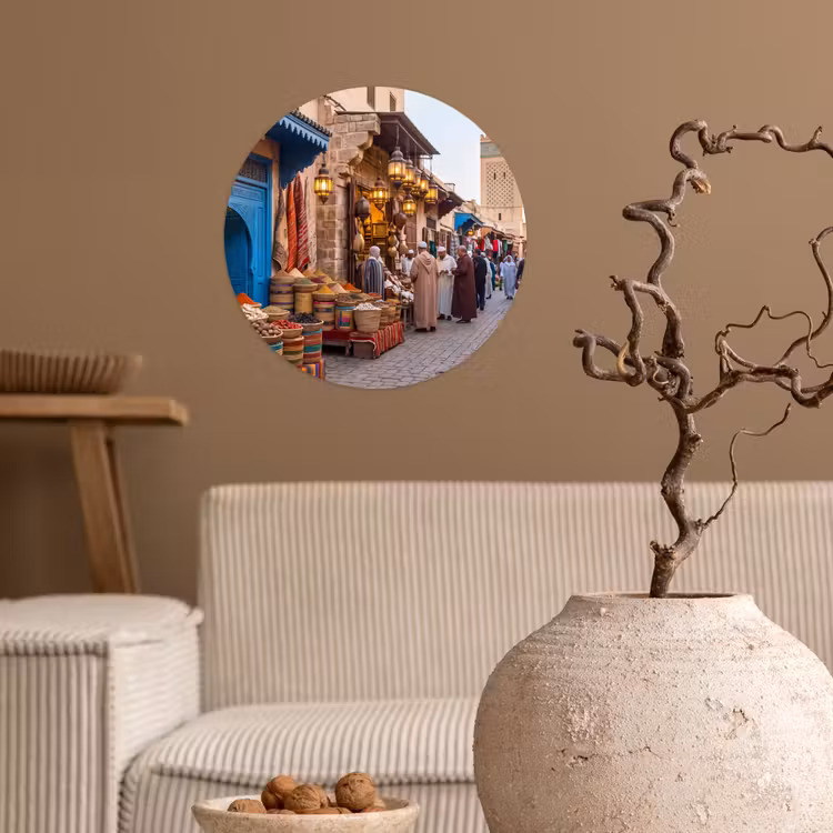 Wallpaper Circle - Market - Oriental - Colorful - Markt - Oosters - Kleurrijk Wandcirkel behangsticker klein