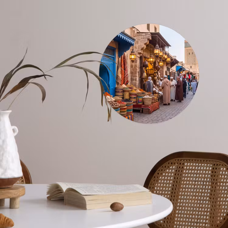 Wallpaper Circle - Market - Oriental - Colorful - Markt - Oosters - Kleurrijk Wandcirkel behangsticker klein