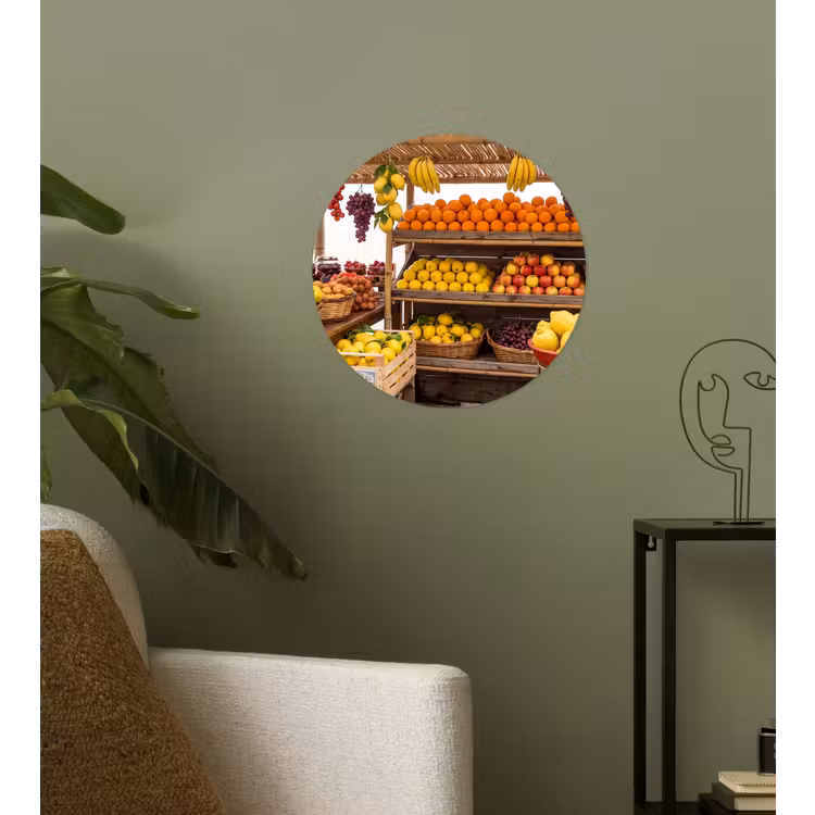 Wallpaper Circle - Market Stall - Fruit - Fresh - Marktkraam - Fruit - Vers Wandcirkel behangsticker klein